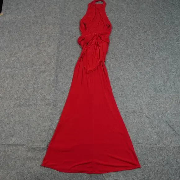 strapless open back dress Red Slinky Tie Front Ruffle Dress